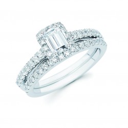 Diamonds White Gold 1ct TDW Emerald-cut Center Bridal Ring Set - Handcrafted By Name My Rings™
