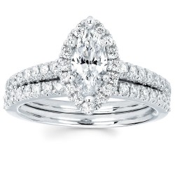 Diamonds White Gold 4/5ct TDW Marquise Diamond Halo Wedding Engagement Bridal Ring Set - Handcrafted By Name My Rings™