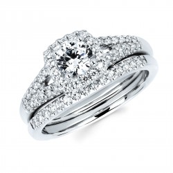 Diamonds White Gold 7/8ct TDW Diamond Halo Bridal Set - Handcrafted By Name My Rings™