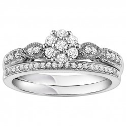 Sterling Silver 1/3ct TDW Vintage Inspired Diamond Bridal Set - Handcrafted By Name My Rings™