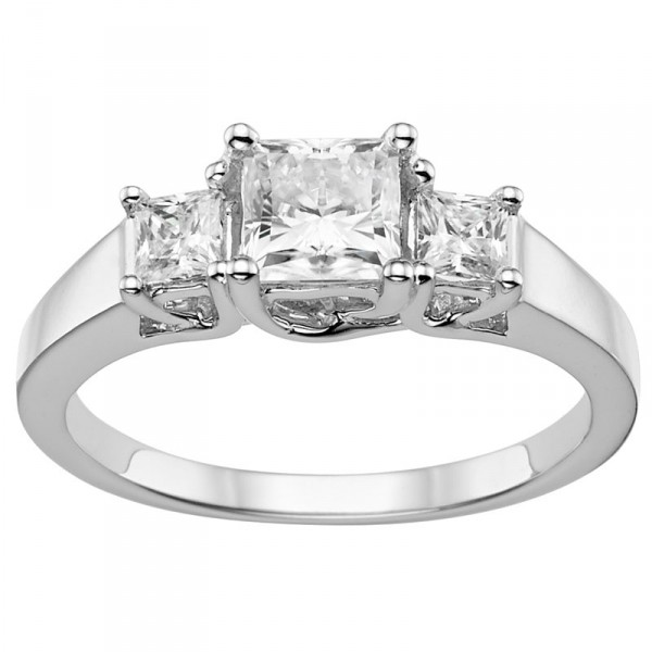 Charles & Colvard Gold 1.12 TGW Square Brilliant Classic Moissanite 3-Stone Ring - Handcrafted By Name My Rings™