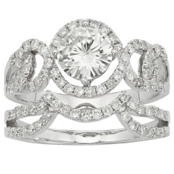 Charles & Colvard Gold 2.07 TGW Round Forever Brilliant Moissanite Halo Bridal Ring Set - Handcrafted By Name My Rings™