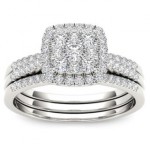 Gold 1/2ct TDW Diamond Halo Engagement Ring Set - Handcrafted By Name My Rings™