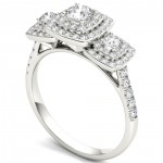 Gold 1ct TDW Diamond Halo 3-stone Engagement Ring - Handcrafted By Name My Rings™