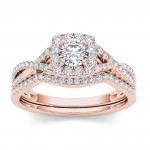 Gold 3/4ct TDW Diamond Halo Bridal Ring Set - Handcrafted By Name My Rings™