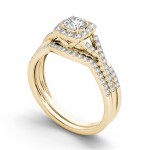 Gold 3/4ct TDW Diamond Halo Bridal Ring Set - Handcrafted By Name My Rings™