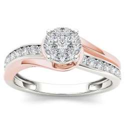 Pink Two-Tone White Gold 2/5ct TDW Diamond Bypass Cluster Engagement Ring - Handcrafted By Name My Rings™
