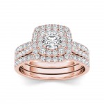 Rose Gold 1 1/2ct TDW Halo Engagement Ring Set - Handcrafted By Name My Rings™