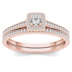 Rose Gold 1/3ct TDW Diamond Halo Engagement Ring with One Band - Handcrafted By Name My Rings™