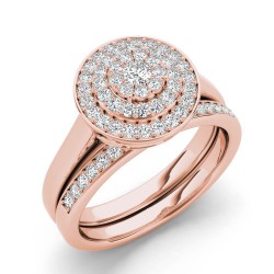 Rose Gold 1/4ct TDW Cluster Halo Bridal Set - Handcrafted By Name My Rings™