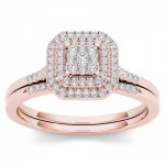 Rose Gold 1/4ct TDW Diamond Cluster Halo Bridal Set - Handcrafted By Name My Rings™
