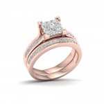 Rose Gold 1ct TDW Diamond Cluster Bridal Set - Handcrafted By Name My Rings™