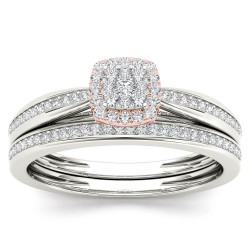 Two-tone Gold 1/4ct TDW Diamond Cushion Shape Bridal Set - Handcrafted By Name My Rings™