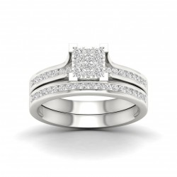 White Gold 1/2ct TDW Diamond Cluster Bridal Set - Handcrafted By Name My Rings™
