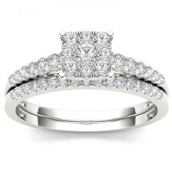 White Gold 1/2ct TDW Diamond Cluster Engagement Ring Set - Handcrafted By Name My Rings™