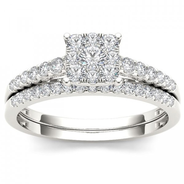White Gold 1/2ct TDW Diamond Cluster Engagement Ring Set - Handcrafted By Name My Rings™