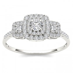 White Gold 1/2ct TDW Diamond Double Halo Engagement Ring - Handcrafted By Name My Rings™