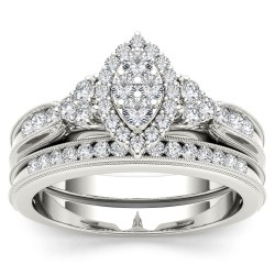White Gold 1/2ct TDW Diamond Marquise-framed Halo Engagement Ring Set - Handcrafted By Name My Rings™