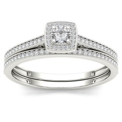 White Gold 1/3ct TDW Diamond Halo Engagement Ring with One Band - Handcrafted By Name My Rings™