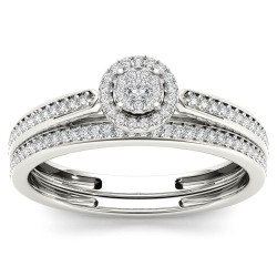 White Gold 1/4ct TDW Diamond Single Halo Bridal Ring Set - Handcrafted By Name My Rings™