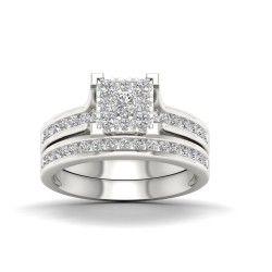 White Gold 1ct TDW Diamond Cluster Bridal Set - Handcrafted By Name My Rings™
