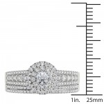 White Gold 1ct TDW Diamond Double Halo Engagement Ring Set with One Band - Handcrafted By Name My Rings™