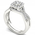 White Gold 2/5ct TDW Diamond Halo Engagement Ring Set with One Band - Handcrafted By Name My Rings™