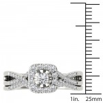White Gold 2/5ct TDW Diamond Halo Engagement Ring Set with One Band - Handcrafted By Name My Rings™
