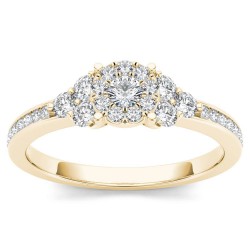 Gold 1/2ct TDW Diamond Three-Stone Look Halo Engagement Ring - Handcrafted By Name My Rings™