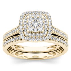 Gold 1/3ct TDW Diamond Cluster Halo Bridal Set - Handcrafted By Name My Rings™