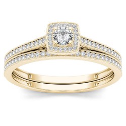 Gold 1/3ct TDW Diamond Halo Engagement Ring with One Band - Handcrafted By Name My Rings™