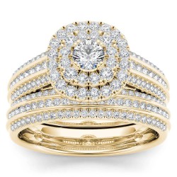 Gold 1ct TDW Diamond Double Engagement Ring with One Band - Handcrafted By Name My Rings™