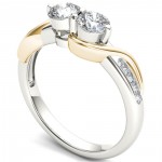 Yellow Two-Tone White Gold 3/4ct TDW Two-Stone Diamond Engagement Ring - Handcrafted By Name My Rings™