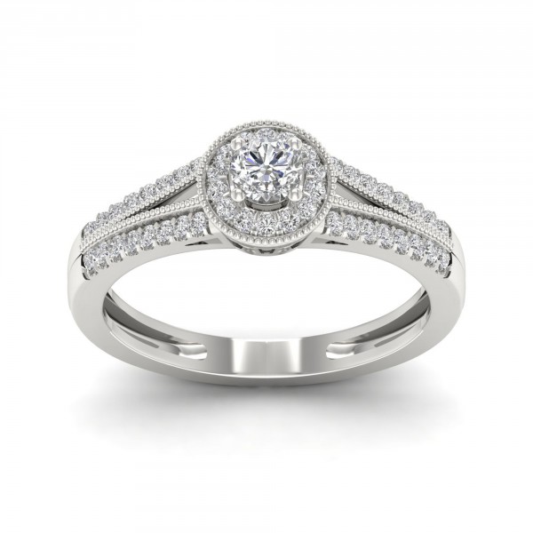1/3ct TDW Diamond Round Shape Halo Engagement Ring - Handcrafted By Name My Rings™