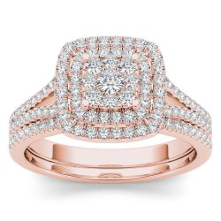 Rose Gold 1/2ct TDW Diamond Cluster Halo Ring - Handcrafted By Name My Rings™