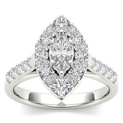 White Gold 1 1/2ct TDW Marquise Shape Diamond Halo Engagement Ring - Handcrafted By Name My Rings™