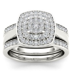 White Gold 1/3ct TDW Diamond Cluster Halo Ring - Handcrafted By Name My Rings™