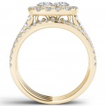 Gold 2ct TDW Diamond Halo Engagement Ring Set with Two Bands - Handcrafted By Name My Rings™