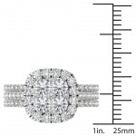 Gold 2ct TDW Diamond Halo Engagement Ring Set with Two Bands - Handcrafted By Name My Rings™