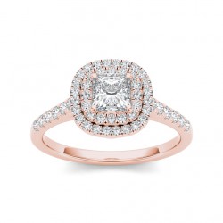Rose Gold 1 1/10ct TDW White Diamond Double Halo Engagement Ring - Handcrafted By Name My Rings™