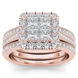 Rose Gold 1 1/2ct TDW Diamond Halo Bridal Set - Handcrafted By Name My Rings™
