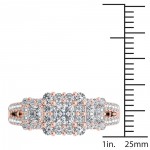 Rose Gold 1 1/2ct TDW Diamond Three-Stone Halo Engagement Ring - Handcrafted By Name My Rings™