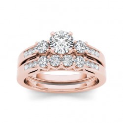 Rose Gold 1 1/4ct TDW Diamond Three-Stone Engagement Ring Set - Handcrafted By Name My Rings™