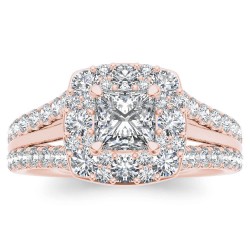 Rose Gold 1 ct TDW Princess-cut Diamond Halo Ring - Handcrafted By Name My Rings™