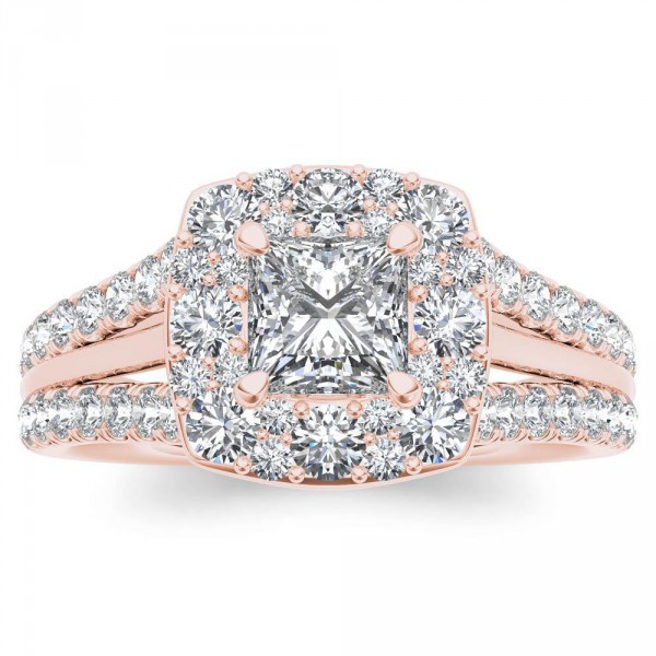 Rose Gold 1 ct TDW Princess-cut Diamond Halo Ring - Handcrafted By Name My Rings™