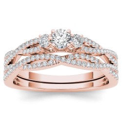 Rose Gold 1/2ct TDW Diamond Three-Stone Anniversary Ring Set with One Band - Handcrafted By Name My Rings™