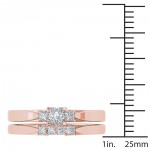 Rose Gold 1/2ct TDW Diamond Three-Stone Engagement Ring Set with One Band - Handcrafted By Name My Rings™