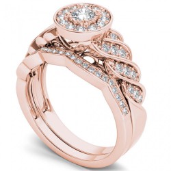 Rose Gold 1/2ct TDW Halo Bridal Set - Handcrafted By Name My Rings™
