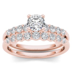 Rose Gold 1ct TDW Diamond Classic Engagement Ring Set with One Band - Handcrafted By Name My Rings™