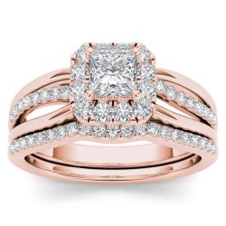 Rose Gold 5/8ct TDW Princess-Cut Diamond Frame Bridal Set - Handcrafted By Name My Rings™